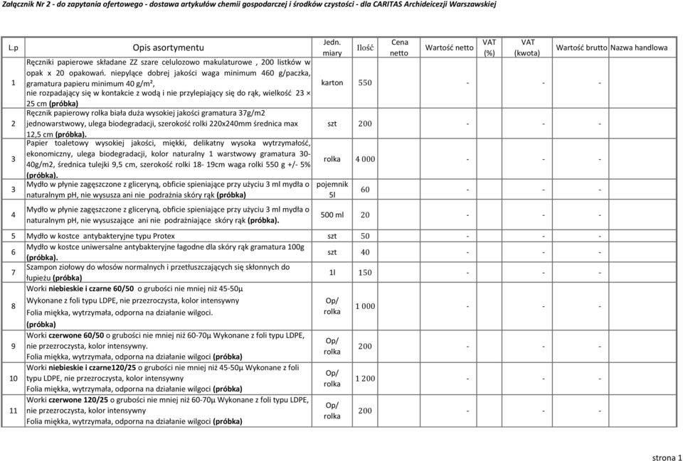 niepylące dobrej jakości waga minimum 460 g/paczka, 1 gramatura papieru minimum 40 g/m², karton 550 nie rozpadający się w kontakcie z wodą i nie przylepiający się do rąk, wielkość 23 25 cm (próbka)