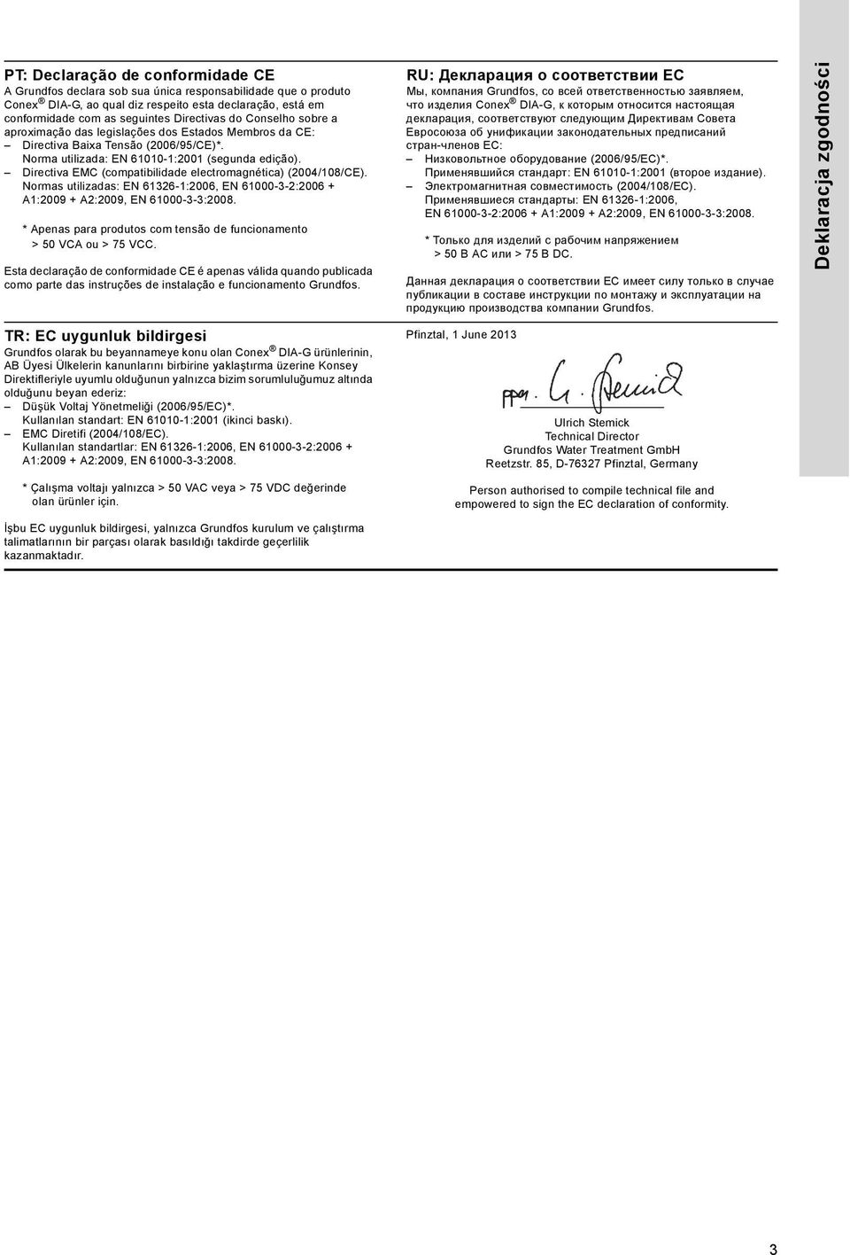 Directiva EMC (compatibilidade electromagnética) (2004/108/CE). Normas utilizadas: EN 61326-1:2006, EN 61000-3-2:2006 + A1:2009 + A2:2009, EN 61000-3-3:2008.