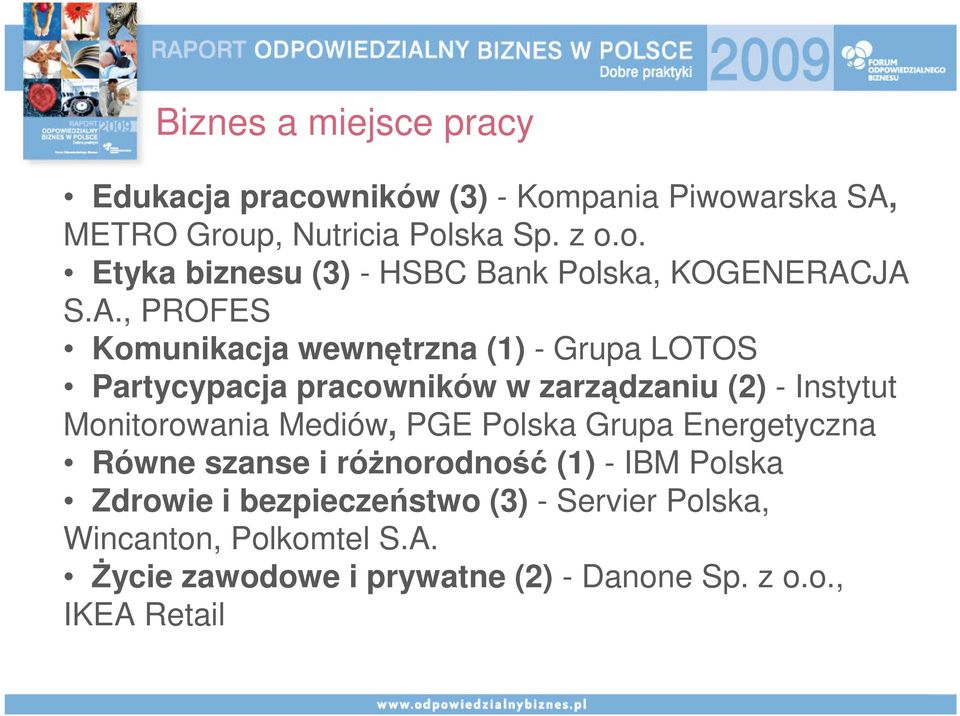 Mediów, PGE Polska Grupa Energetyczna Równe szanse i różnorodność (1) - IBM Polska Zdrowie i bezpieczeństwo (3) - Servier