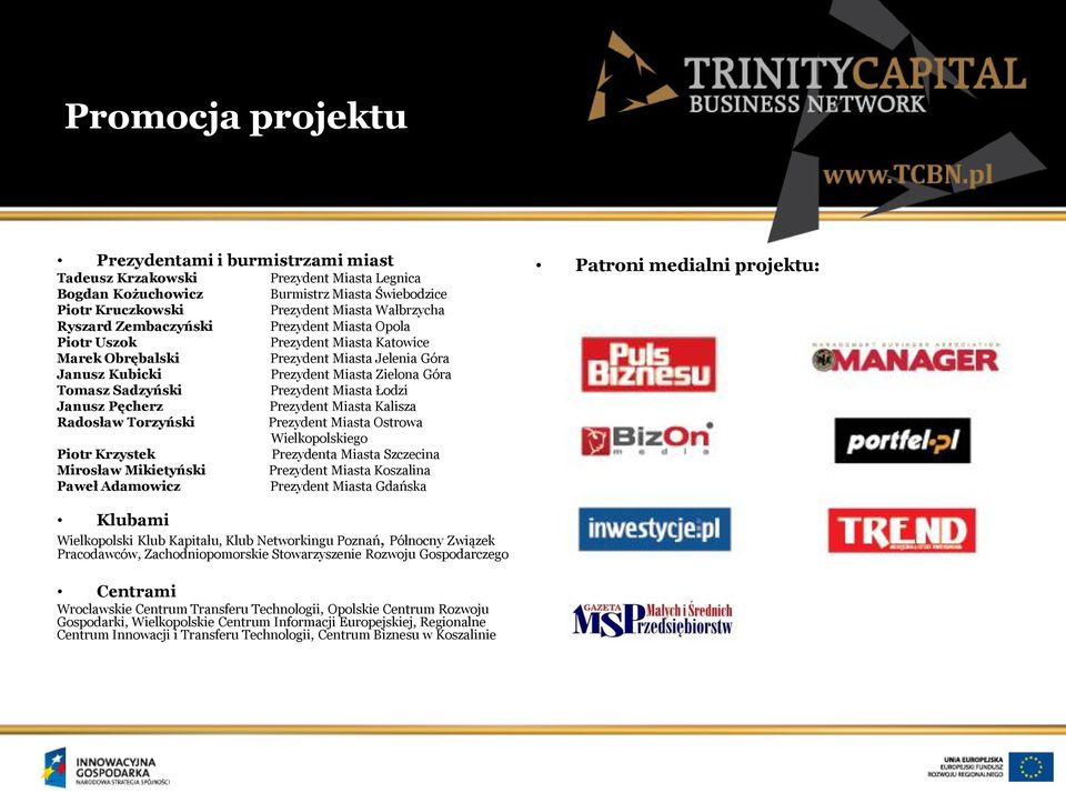 Miasta Katowice Prezydent Miasta Jelenia Góra Prezydent Miasta Zielona Góra Prezydent Miasta Łodzi Prezydent Miasta Kalisza Prezydent Miasta Ostrowa Wielkopolskiego Prezydenta Miasta Szczecina