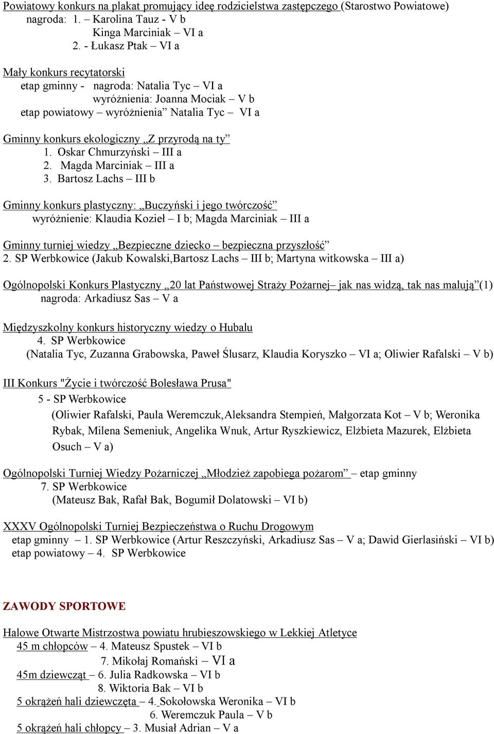 na ty 1. Oskar Chmurzyński III a 2. Magda Marciniak III a 3.