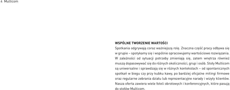 W zależności od sytuacji potrzeby zmieniają się, zatem wnętrza również muszą dopasowywać się do różnych okoliczności, grup i osób.