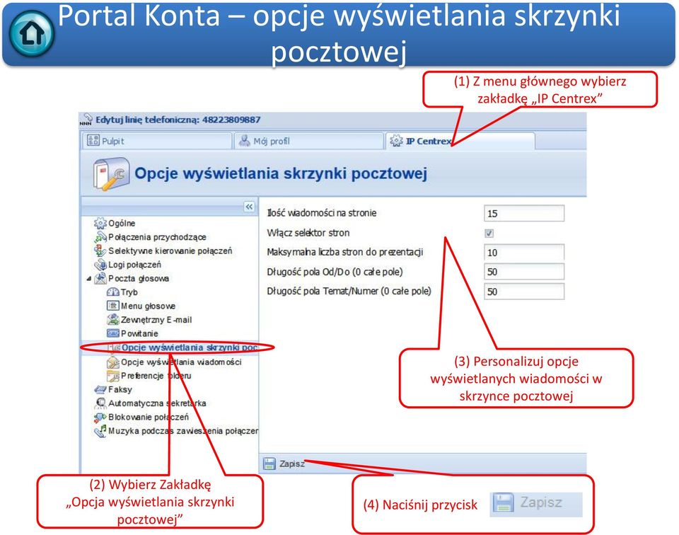 wyświetlanych wiadomości w skrzynce