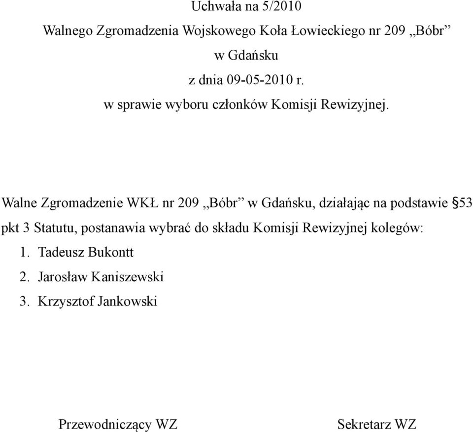 3 Statutu, postanawia wybrać do składu Komisji Rewizyjnej