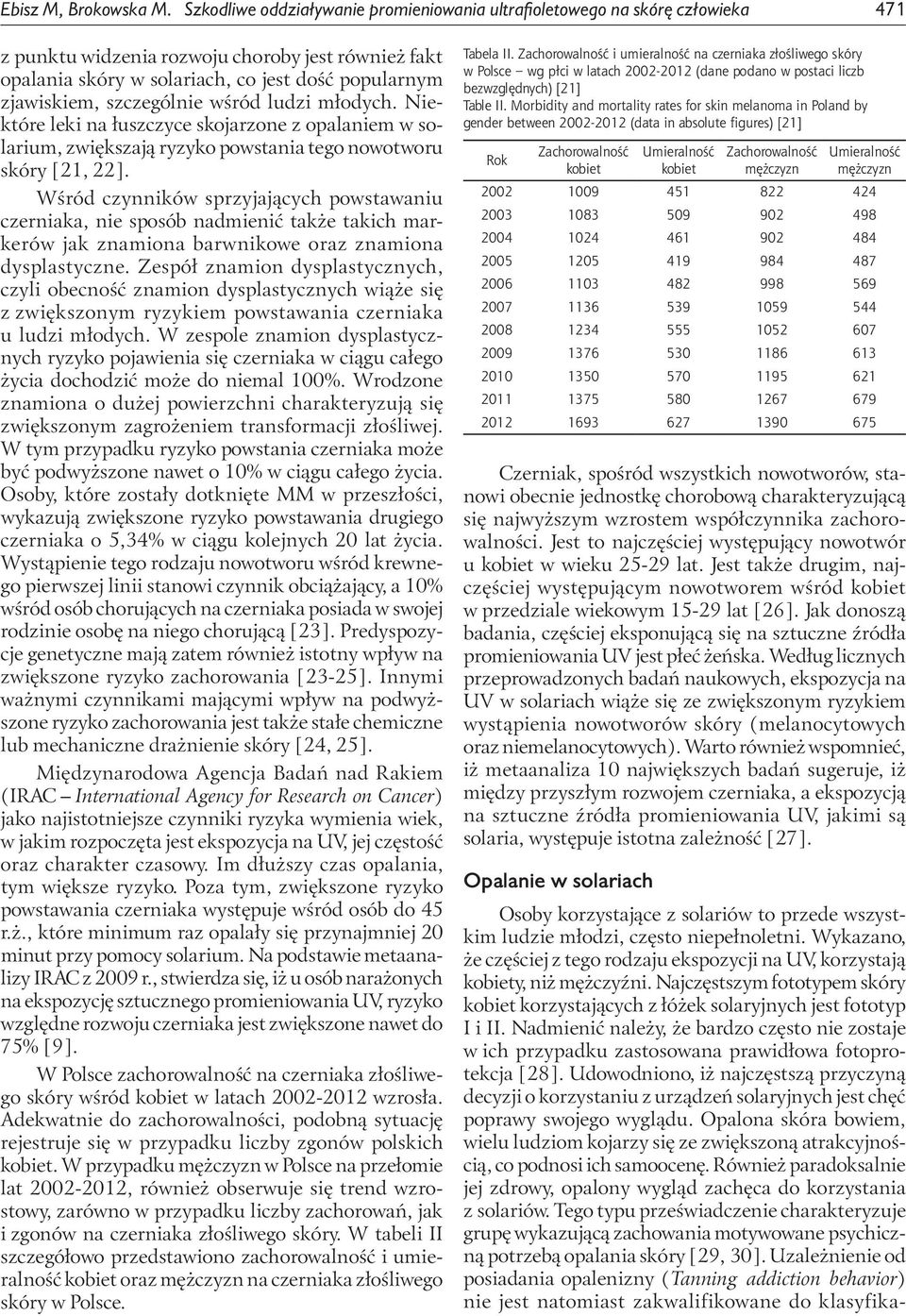 szczególnie wśród ludzi młodych. Niektóre leki na łuszczyce skojarzone z opalaniem w solarium, zwiększają ryzyko powstania tego nowotworu skóry [21, 22].