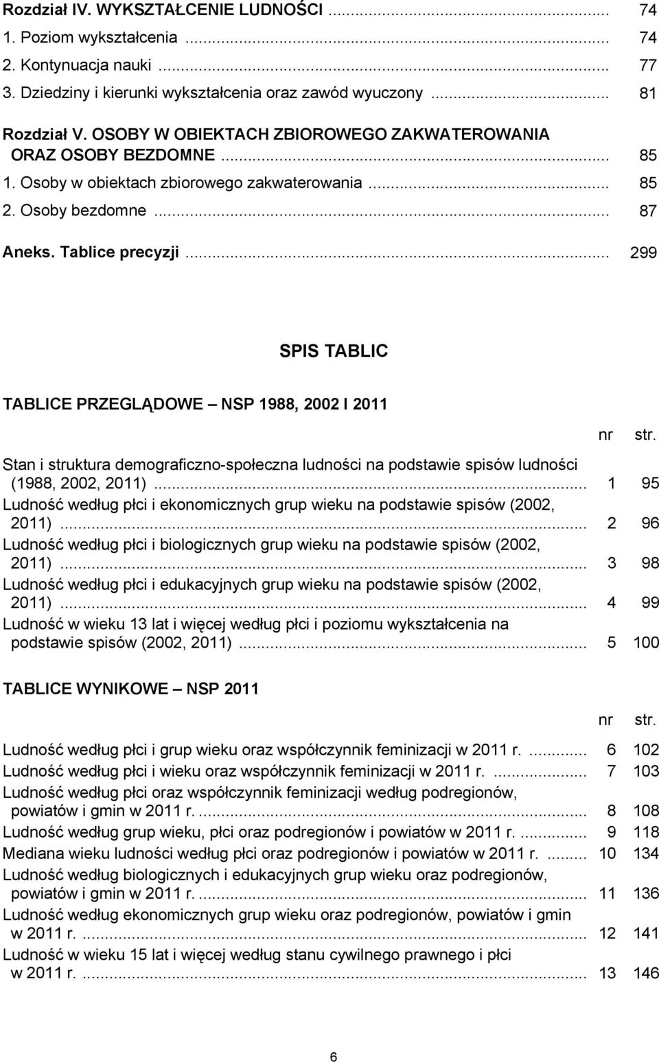 .. 299 SPIS TABLIC TABLICE PRZEGLĄDOWE NSP 1988, 2002 I 2011 Stan i struktura demograficzno-społeczna ludności na podstawie spisów ludności (1988, 2002, 2011).