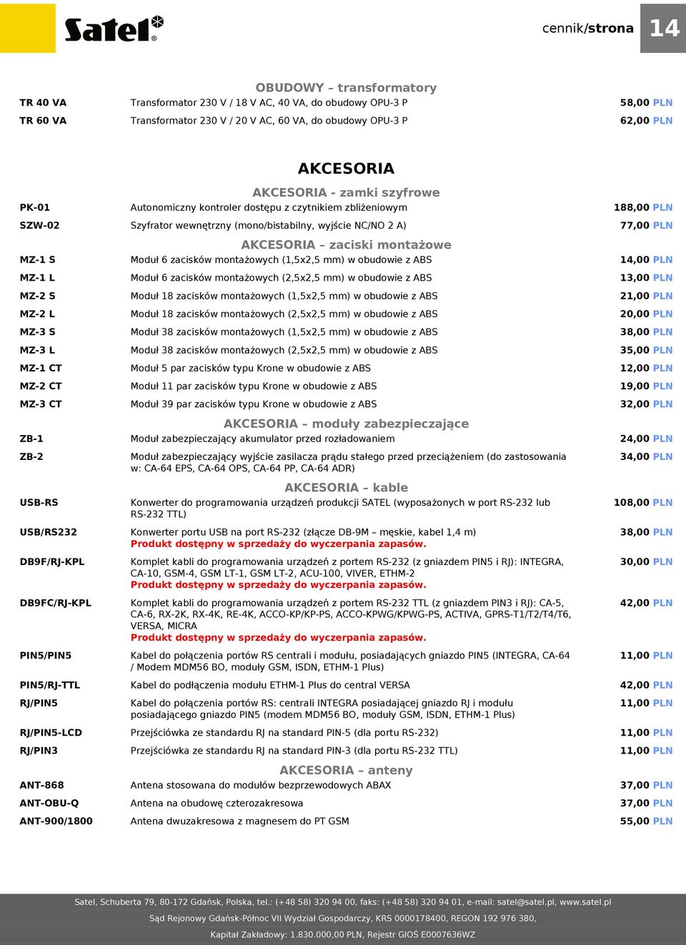 (mono/bistabilny, wyjście NC/NO 2 A) AKCESORIA zaciski montażowe Moduł 6 zacisków montażowych (1,5x2,5 mm) w obudowie z ABS Moduł 6 zacisków montażowych (2,5x2,5 mm) w obudowie z ABS Moduł 18