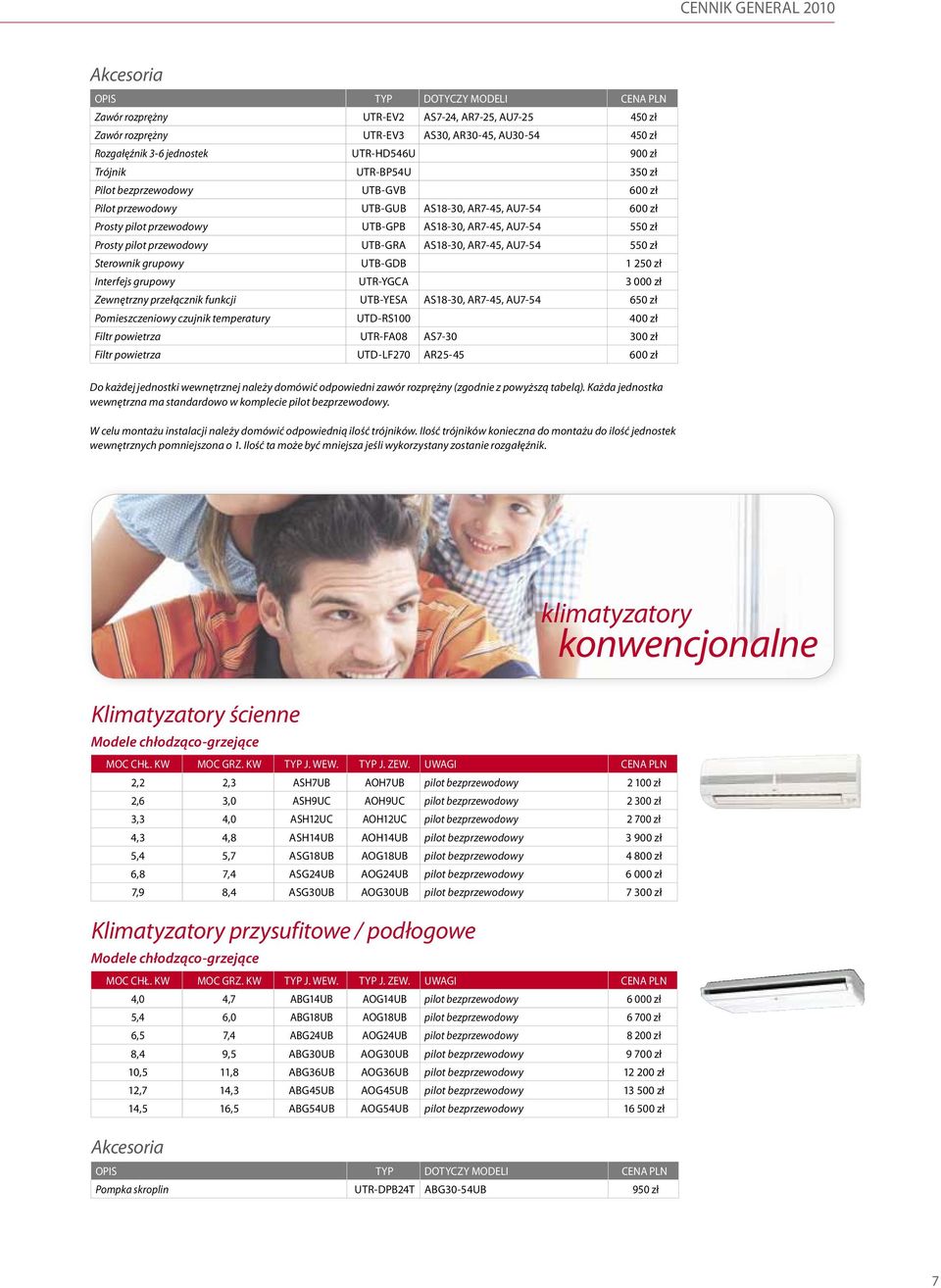 Sterownik grupowy UTB-GDB 1 250 zł Interfejs grupowy UTR-YGCA 3 000 zł Zewnętrzny przełącznik funkcji UTB-YESA AS18-30, AR7-45, AU7-54 650 zł Pomieszczeniowy czujnik temperatury UTD-RS100 400 zł