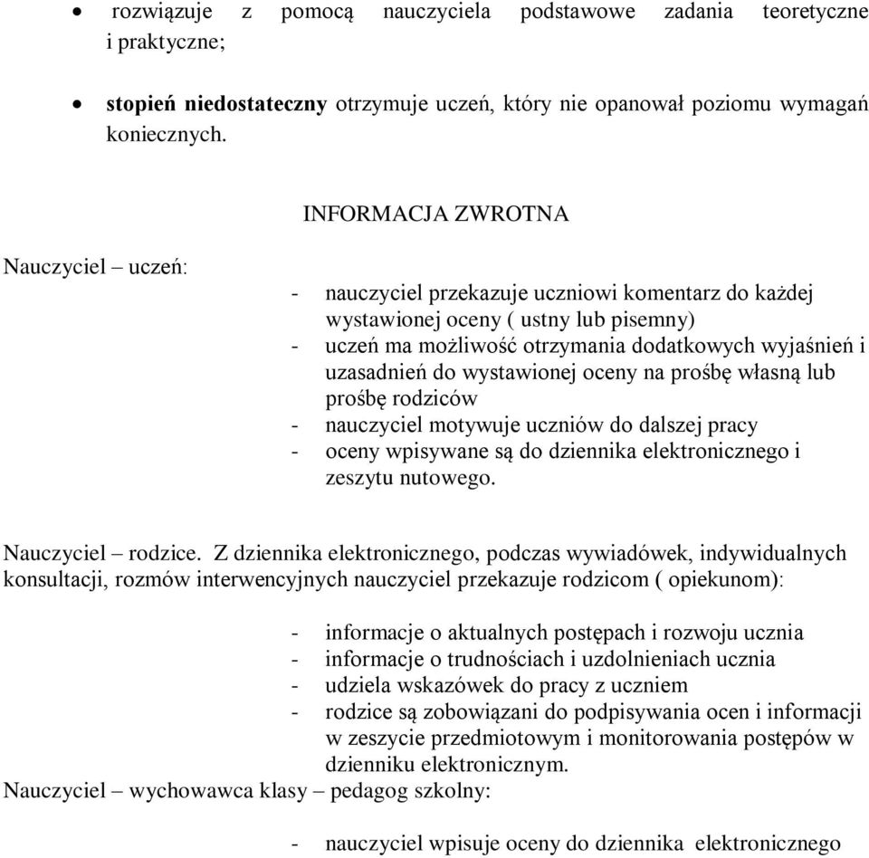 wystawionej oceny na prośbę własną lub prośbę rodziców - nauczyciel motywuje uczniów do dalszej pracy - oceny wpisywane są do dziennika elektronicznego i zeszytu nutowego. Nauczyciel rodzice.