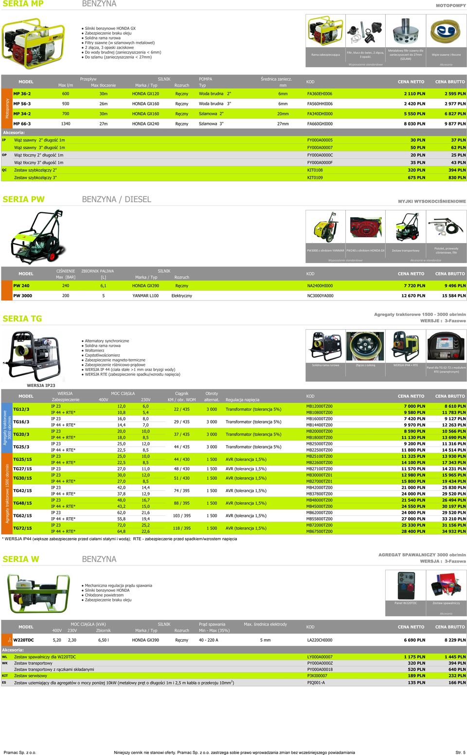 Węże ssawne i tłoczne Max l/m Max tłoczenie Typ mm MP 36 600 30m HONDA GX10 Woda brudna " 6mm FA360EHI006 110 PLN 595 PLN MP 563 930 6m HONDA GX160 Woda brudna 3" 6mm FA560HHI006 40 PLN 977 PLN MP 34
