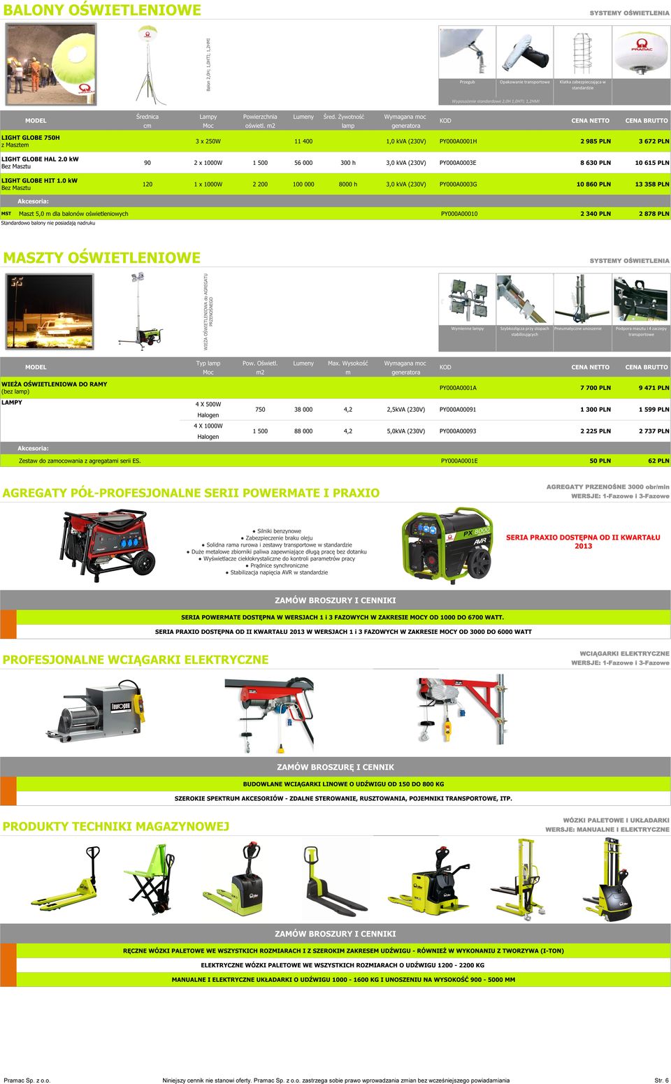 0 kw Bez Masztu 90 x 1000W 56 000 300 h 3,0 kva () PY000A0003E 8 630 PLN 10 615 PLN LIGHT GLOBE HIT 1.