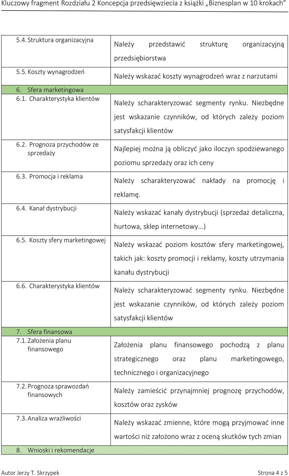 Wnioski i rekomendacje Należy przedstawić strukturę organizacyjną przedsiębiorstwa Należy wskazać koszty wynagrodzeń wraz z narzutami Należy scharakteryzować segmenty rynku.