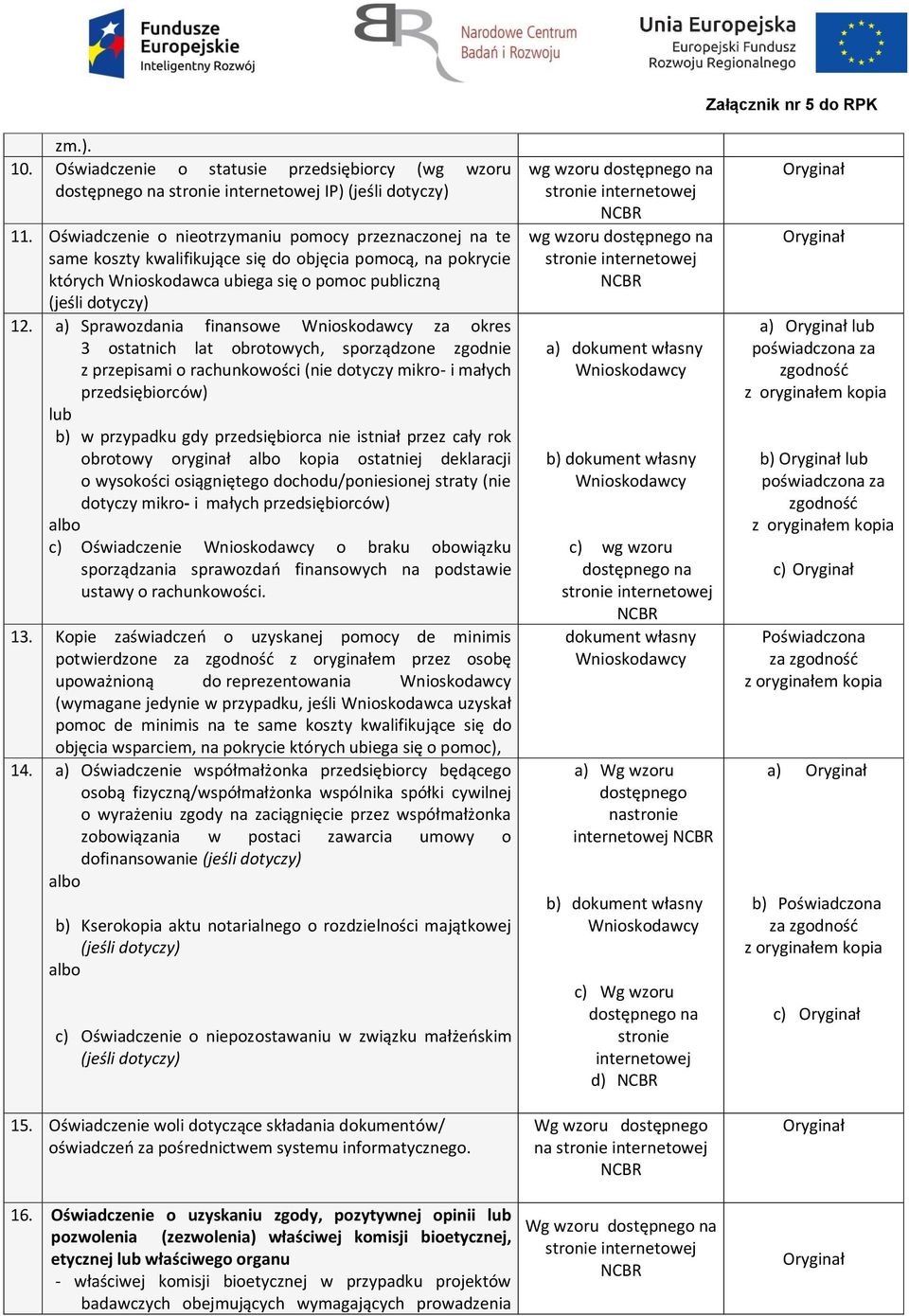 a) Sprawozdania finansowe za okres 3 ostatnich lat obrotowych, sporządzone zgodnie z przepisami o rachunkowości (nie dotyczy mikro- i małych przedsiębiorców) lub b) w przypadku gdy przedsiębiorca nie