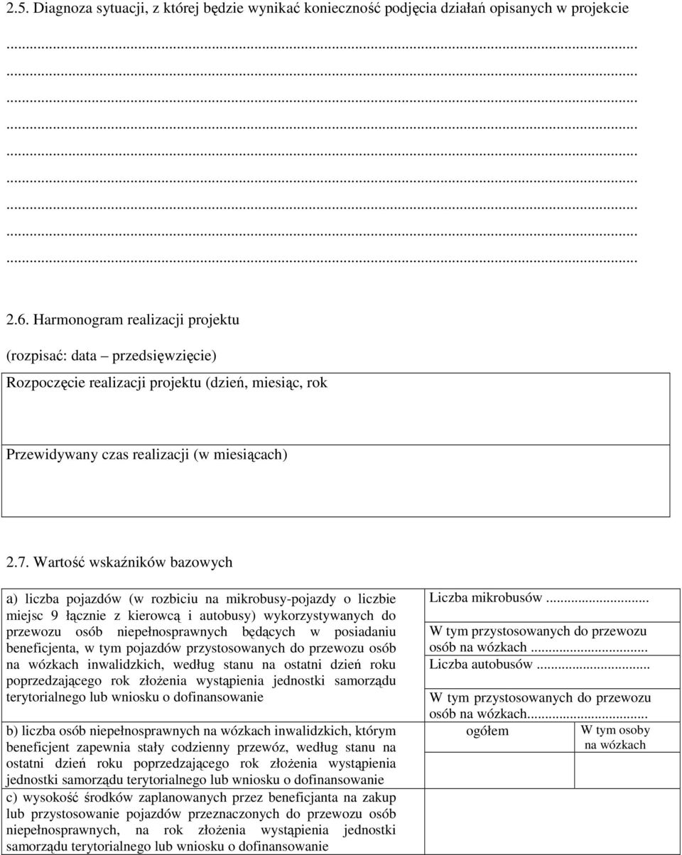 Wartość wskaźników bazowych a) liczba pojazdów (w rozbiciu na mikrobusy-pojazdy o liczbie miejsc 9 łącznie z kierowcą i autobusy) wykorzystywanych do przewozu osób niepełnosprawnych będących w