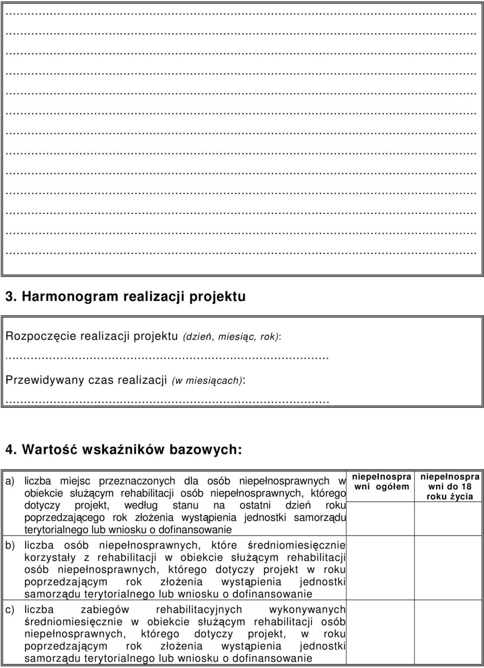 dzień roku poprzedzającego rok złoŝenia wystąpienia jednostki samorządu terytorialnego lub wniosku o dofinansowanie b) liczba osób niepełnosprawnych, które średniomiesięcznie korzystały z