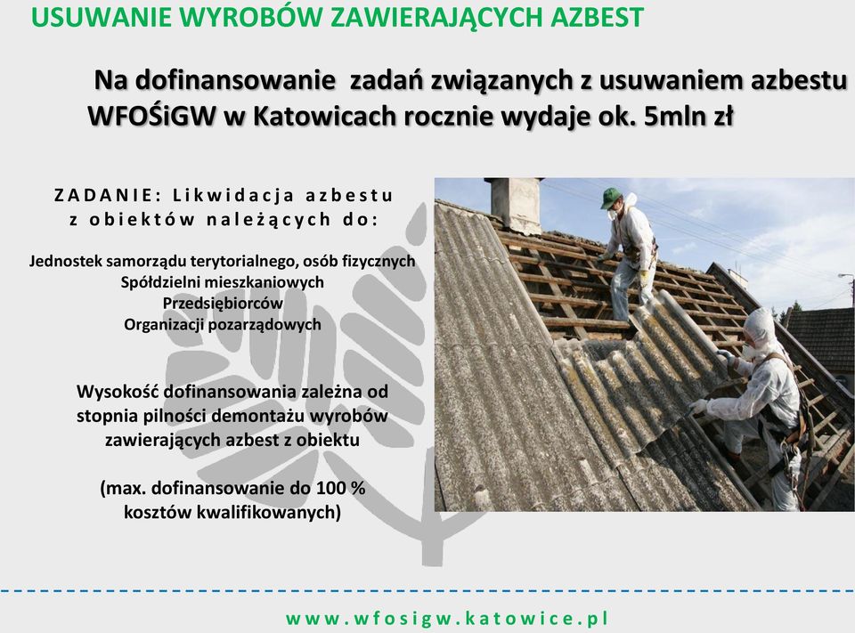 5mln zł Z A D A N I E : L i k w i d a c j a a z b e s t u z o b i e k t ó w n a l e ż ą c y c h d o : Jednostek samorządu