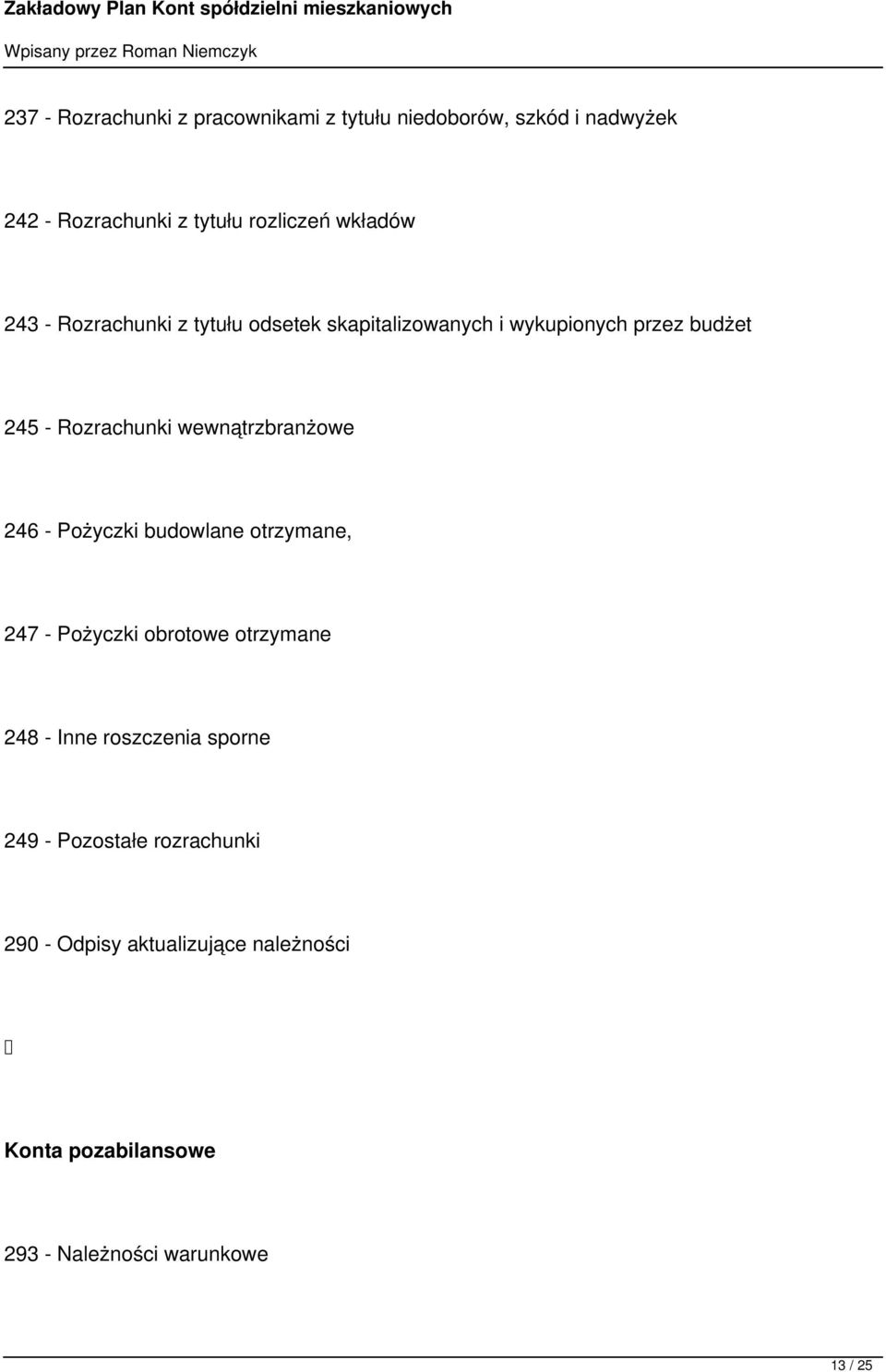 wewnątrzbranżowe 246 - Pożyczki budowlane otrzymane, 247 - Pożyczki obrotowe otrzymane 248 - Inne roszczenia