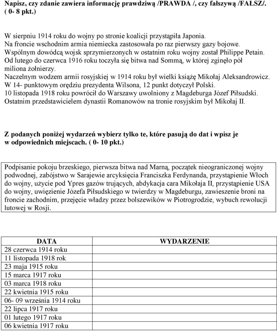 Od lutego do czerwca 1916 roku toczyła się bitwa nad Sommą, w której zginęło pół miliona żołnierzy. Naczelnym wodzem armii rosyjskiej w 1914 roku był wielki książę Mikołaj Aleksandrowicz.