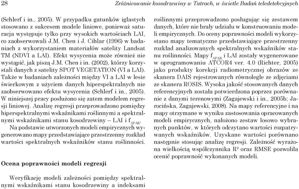 Cihlar (1996) w badaniach z wykorzystaniem materiałów satelity Landsat TM (NDVI a LAI). Efekt wysycenia może również nie wystąpić, jak piszą J.M. Chen i in.