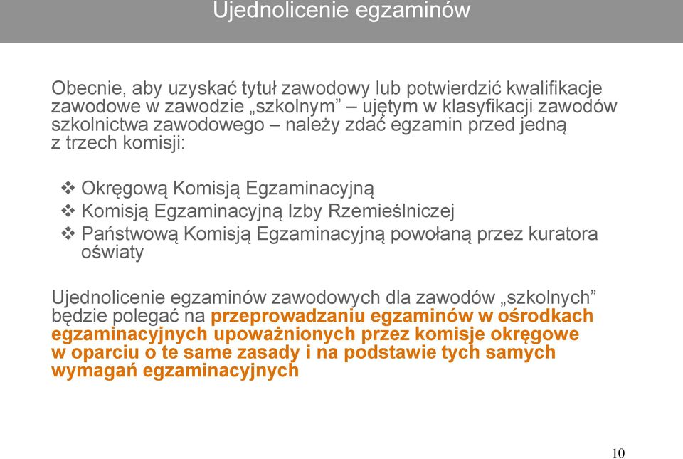 Państwową Komisją Egzaminacyjną powołaną przez kuratora oświaty Ujednolicenie egzaminów zawodowych dla zawodów szkolnych będzie polegać na