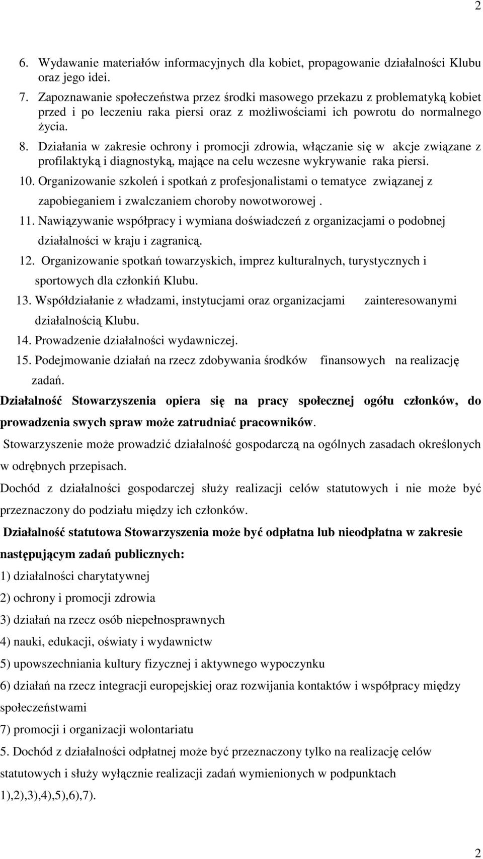 Działania w zakresie ochrony i promocji zdrowia, włączanie się w akcje związane z profilaktyką i diagnostyką, mające na celu wczesne wykrywanie raka piersi. 10.