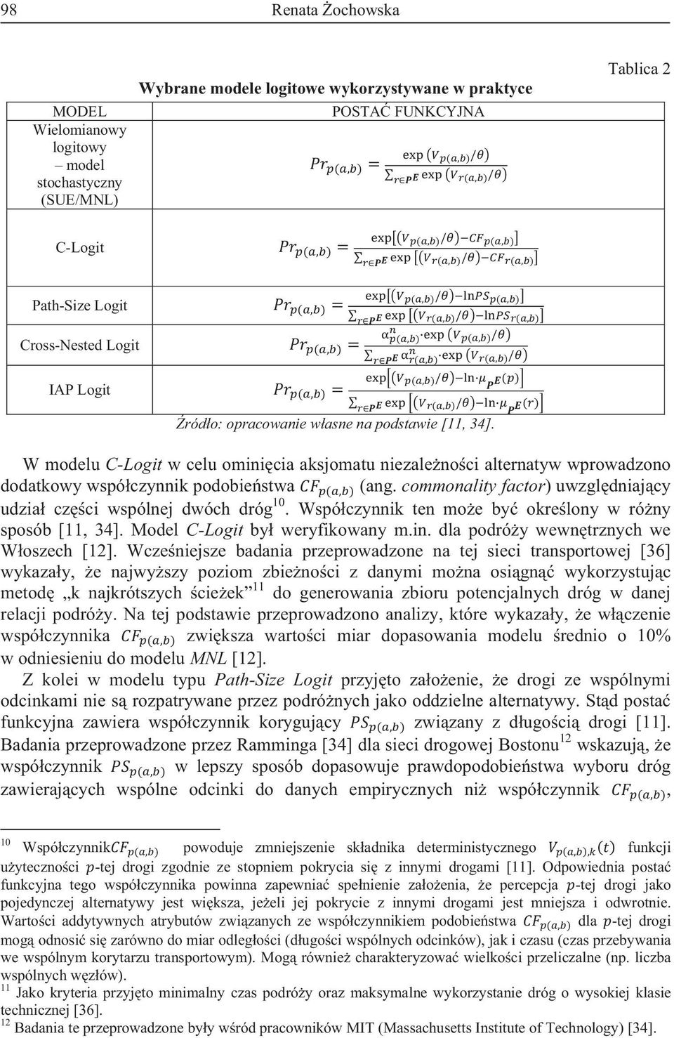 commonality factor) uwzgldniajcy udzia czci wspólnej dwóch dróg 10. Wspóczynnik ten moe by okrelony w róny sposób [11, 34]. Model C-Logit by weryfikowany m.in. dla podróy wewntrznych we Woszech [12].
