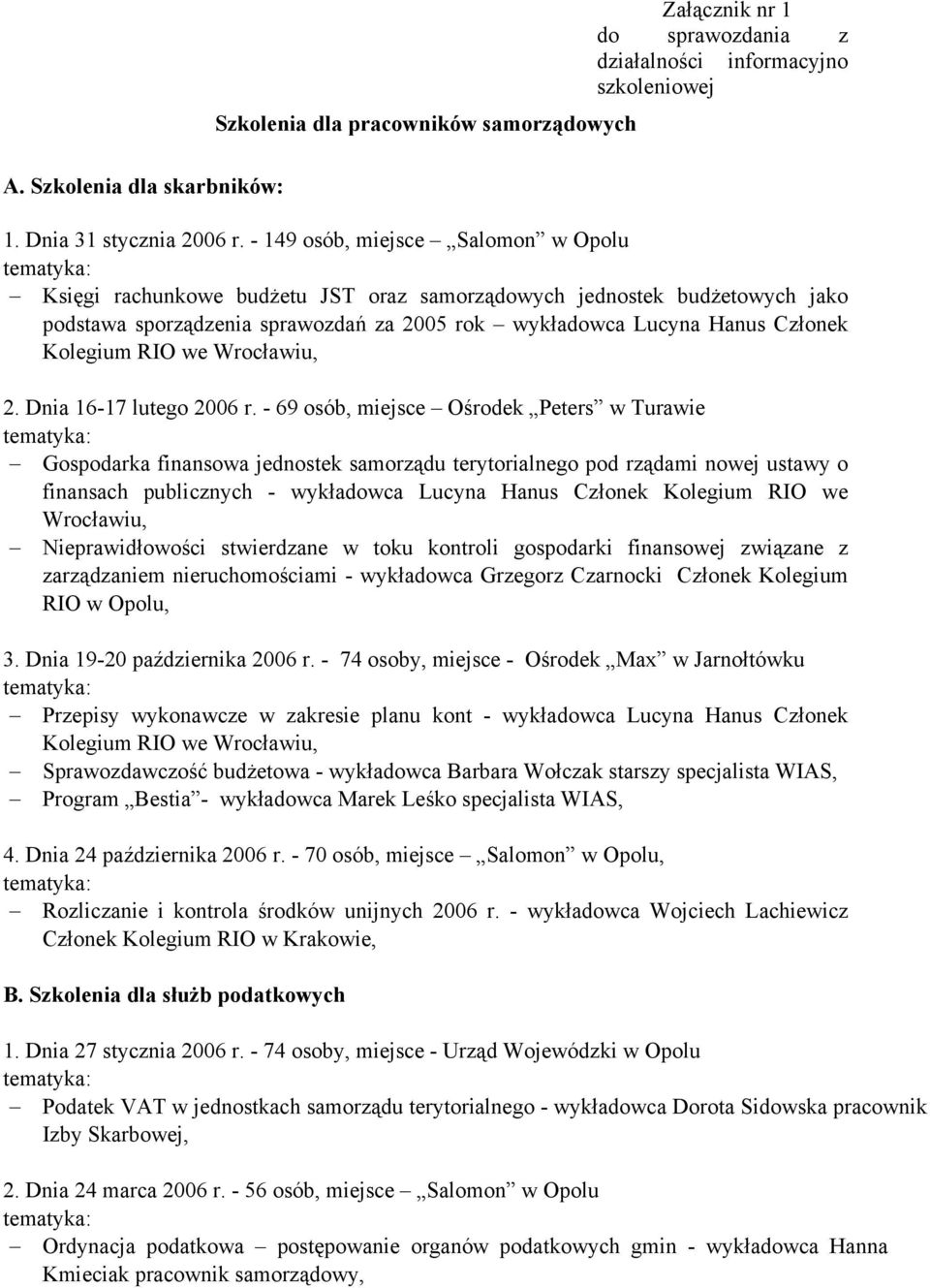 RIO we Wrocławiu, 2. Dnia 16-17 lutego 2006 r.