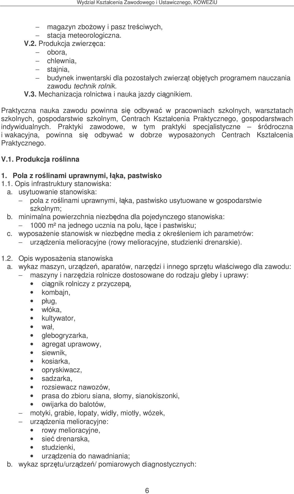 Praktyczna nauka zawodu powinna si odbywa w pracowniach szkolnych, warsztatach szkolnych, gospodarstwie szkolnym, Centrach Kształcenia Praktycznego, gospodarstwach indywidualnych.
