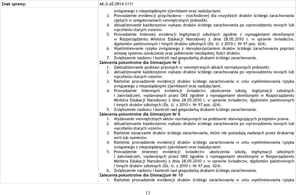 Aktualizowanie każdorazowo wykazu druków ścisłego zarachowania po wprowadzeniu nowych lub wycofaniu starych wzorów. 5.