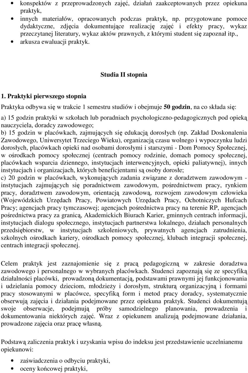 , arkusza ewaluacji praktyk. Studia II stopnia 1.