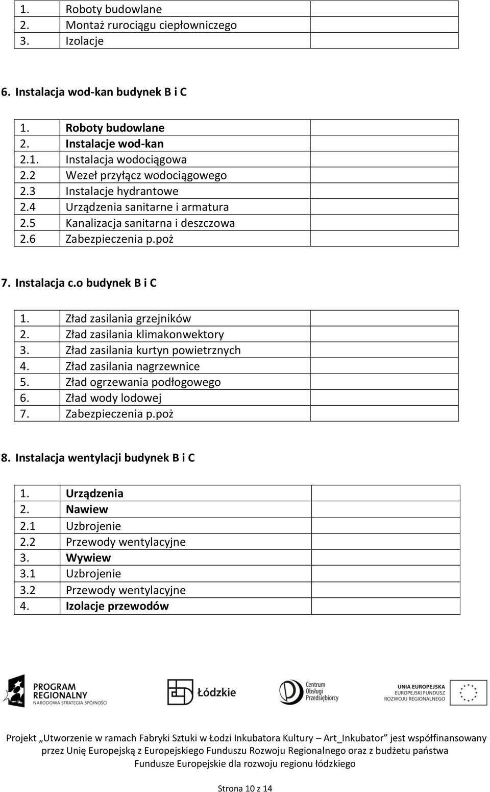 Zład zasilania grzejników 2. Zład zasilania klimakonwektory 3. Zład zasilania kurtyn powietrznych 4. Zład zasilania nagrzewnice 5. Zład ogrzewania podłogowego 6. Zład wody lodowej 7.