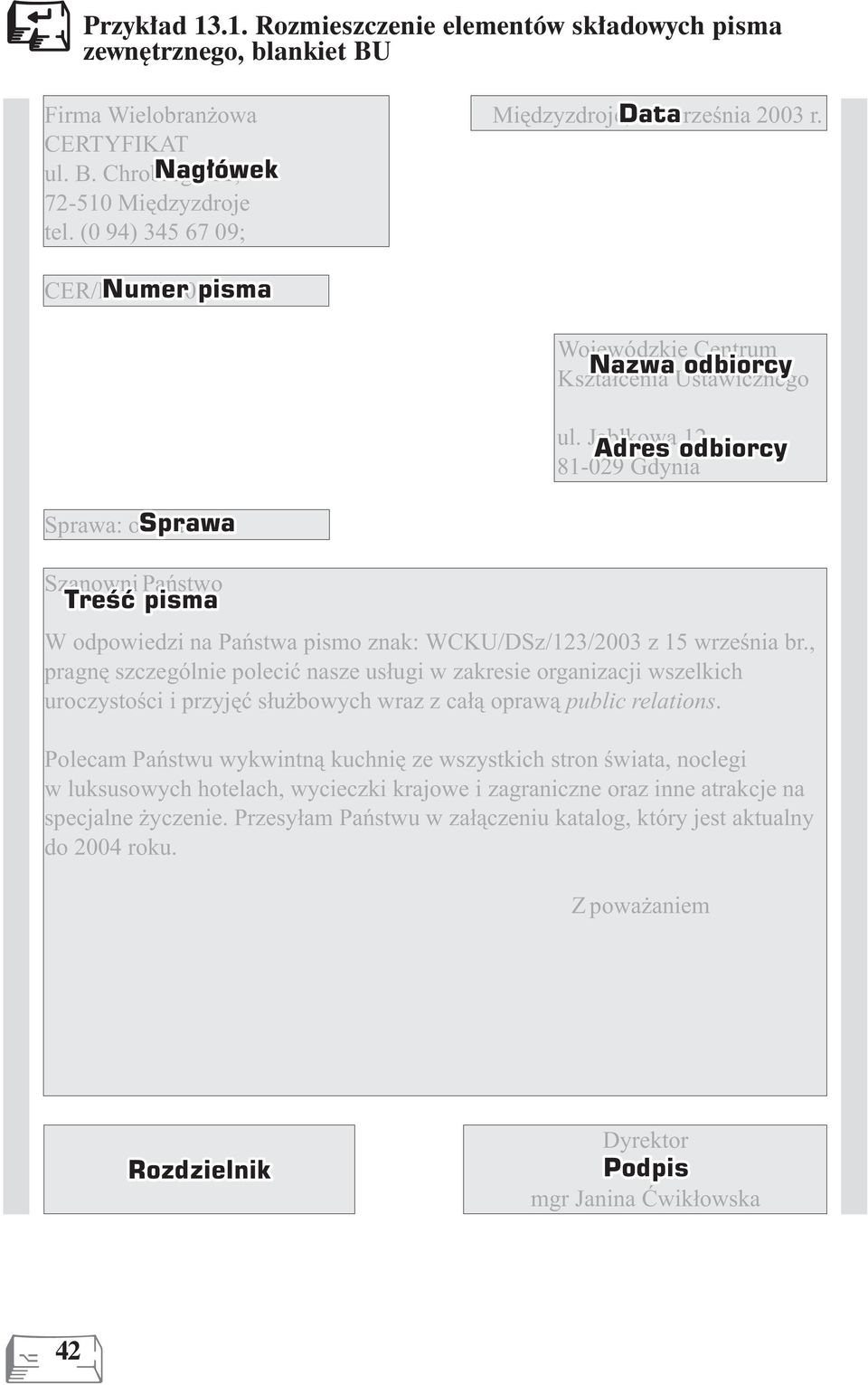 Jab³kowa Adres odbiorcy 12 81-029 Gdynia Szanowni Pañstwo Treœæ pisma W odpowiedzi na Pañstwa pismo znak: WCKU/DSz/123/2003 z 15 wrzeœnia br.