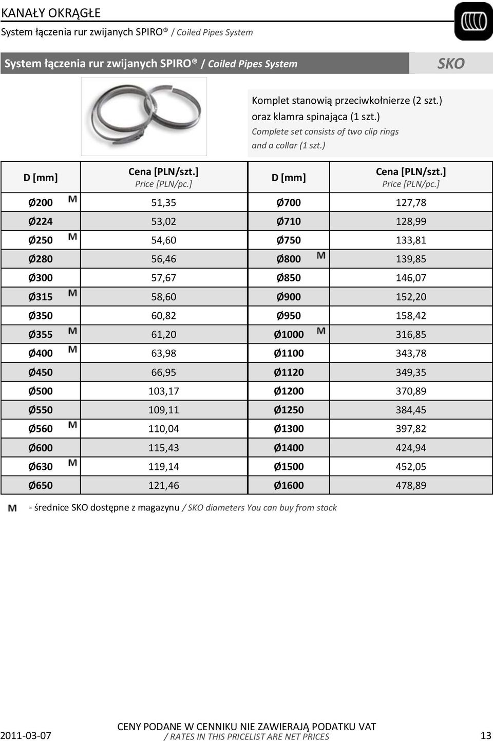 ] Ø200 51,35 Ø700 127,78 Ø224 53,02 Ø710 128,99 Ø250 54,60 Ø750 133,81 Ø280 56,46 Ø800 139,85 Ø300 57,67 Ø850 146,07 Ø315 58,60 Ø900 152,20 Ø350 60,82 Ø950 158,42 Ø355 61,20 Ø1000 316,85 Ø400 63,98