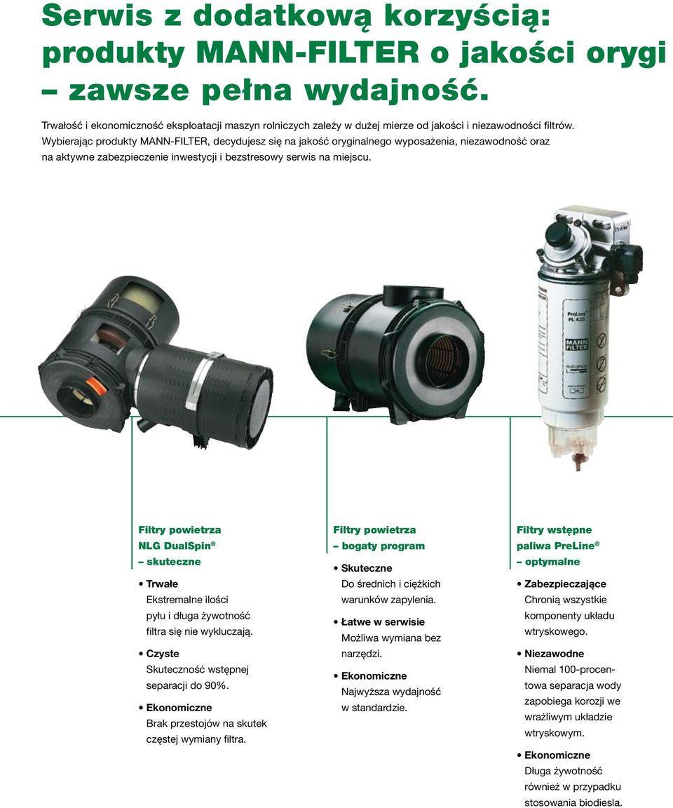 Wybierając produkty MANN-FILTER, decydujesz się na jakość oryginalnego wyposażenia, niezawodność oraz na aktywne zabezpieczenie inwestycji i bezstresowy serwis na miejscu.