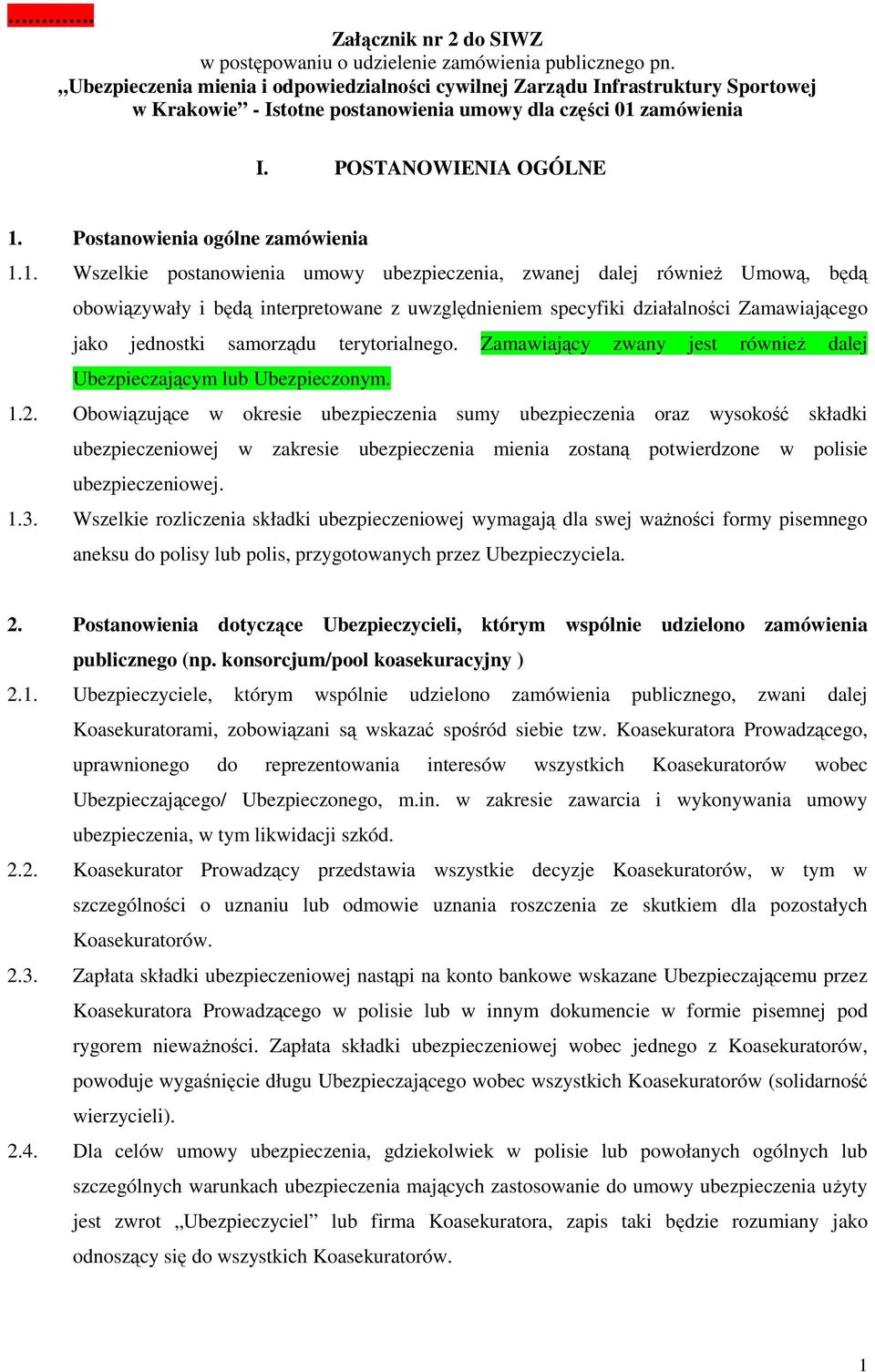 Postanowienia ogólne zamówienia 1.