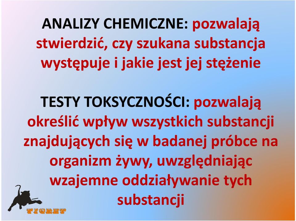 określić wpływ wszystkich substancji znajdujących się w badanej