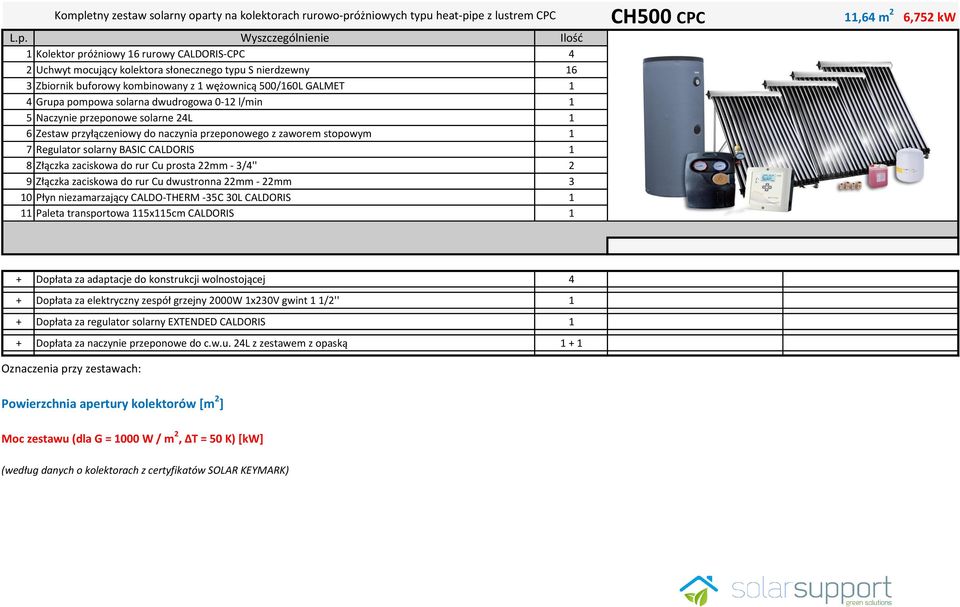 solarne 24L 1 7 Regulator solarny BASIC CALDORIS 1 8 Złączka zaciskowa do rur Cu prosta 22mm - 3/4'' 2 9 Złączka zaciskowa do rur Cu dwustronna 22mm - 22mm 3 10 Płyn