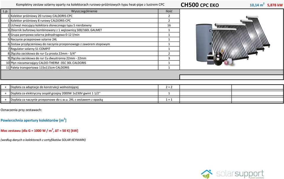 l/min 1 5 Naczynie przeponowe solarne 24L 1 7 Regulator solarny S1 COMPIT 1 8 Złączka zaciskowa do rur Cu prosta 22mm - 3/4'' 2 9 Złączka zaciskowa do rur Cu dwustronna 22mm - 22mm