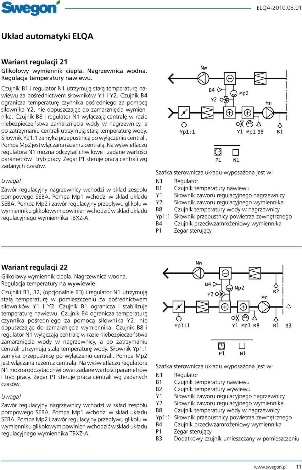 Czujnik B8 i regulator N1 wyłączają centralę w razie niebezpieczeństwa zamarznięcia wody w nagrzewnicy, a po zatrzymaniu centrali utrzymują stałą temperaturę wody.