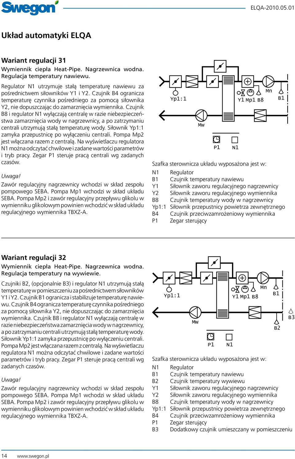 Czujnik B8 i regulator N1 wyłączają centralę w razie niebezpieczeństwa zamarznięcia wody w nagrzewnicy, a po zatrzymaniu centrali utrzymują stałą temperaturę wody.