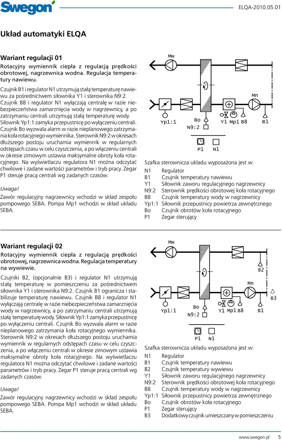 Czujnik B8 i regulator N1 wyłączają centralę w razie niebezpieczeństwa zamarznięcia wody w nagrzewnicy, a po zatrzymaniu centrali utrzymują stałą temperaturę wody.