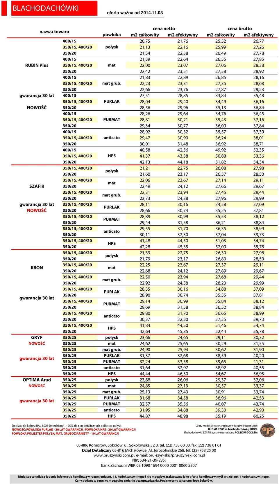 26,55 27,85 RUBIN Plus 350/15, 400/20 mat 22,00 23,07 27,06 28,38 350/20 22,42 23,51 27,58 28,92 400/15 21,83 22,89 26,85 28,16 350/15, 400/20 mat grub.