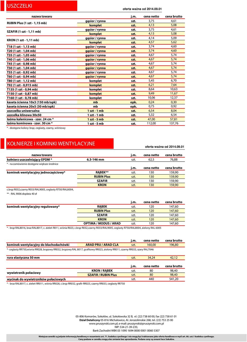 4,57 5,08 5,08 5,62 T18 (1 szt - 1,13 mb) gąsior / rynna 3,74 4,60 T20 (1 szt - 1,04 mb) gąsior / rynna 3,74 4,60 T35 (1 szt - 1,05 mb) gąsior / rynna 4,67 5,74 T40 (1 szt - 1,06 mb) gąsior / rynna