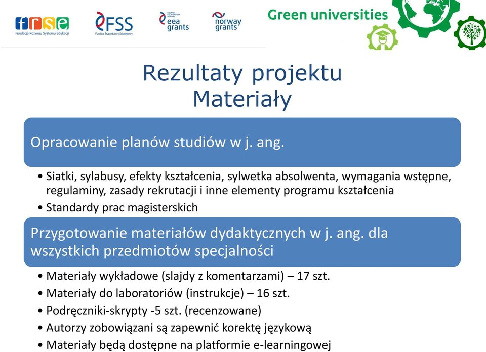 kształcenia Standardy prac magisterskich Przygotowanie materiałów dydaktycznych w j. ang.