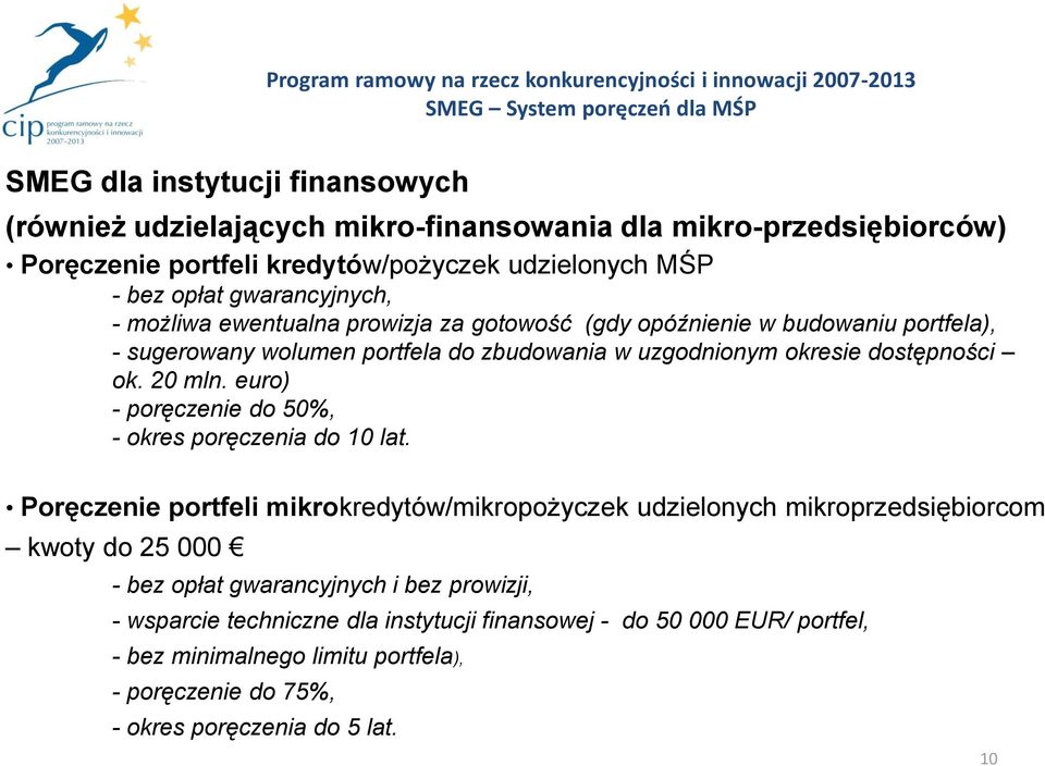 zbudowania w uzgodnionym okresie dostępności ok. 20 mln. euro) - poręczenie do 50%, - okres poręczenia do 10 lat.