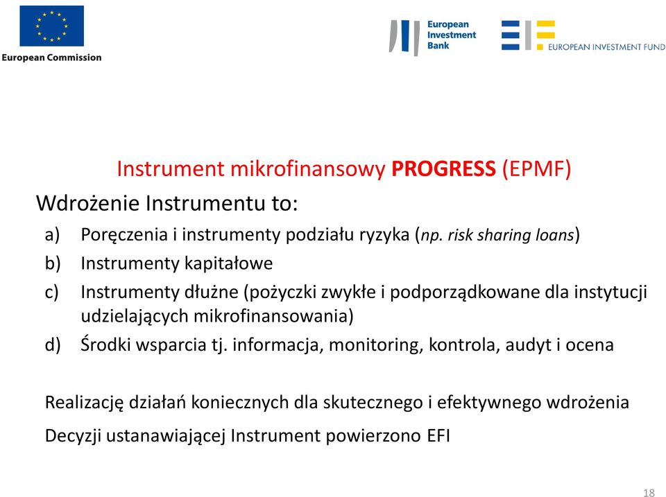 instytucji udzielających mikrofinansowania) d) Środki wsparcia tj.