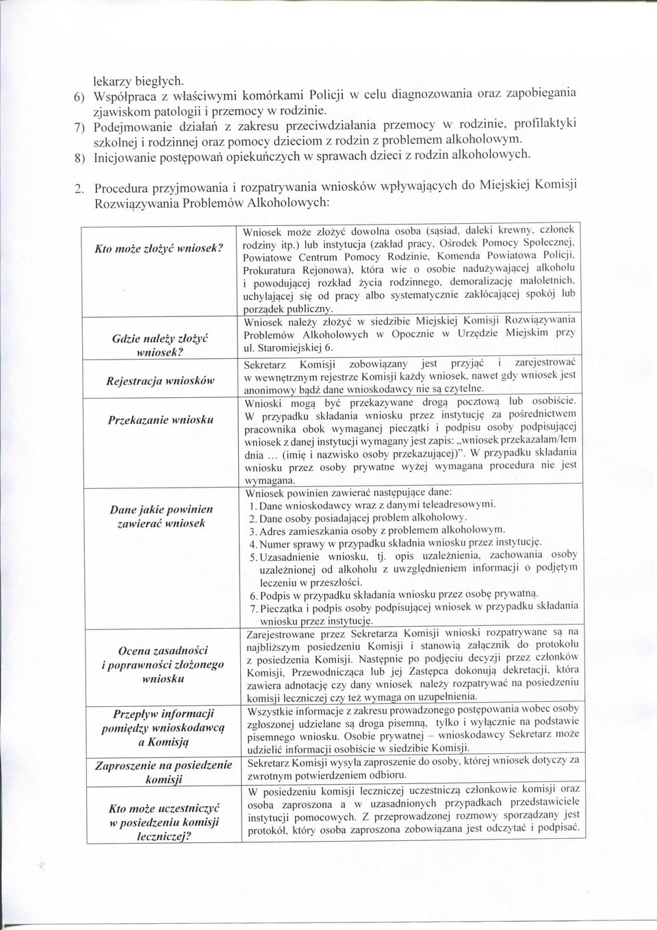 8) Inicjowanie post^powah opiekuhczych w sprawach dzieci z rodzin alkoholowych. 2.