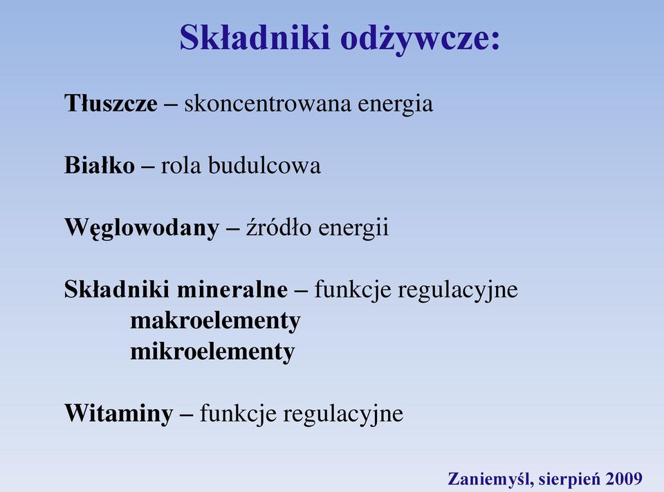 energii Składniki mineralne funkcje regulacyjne