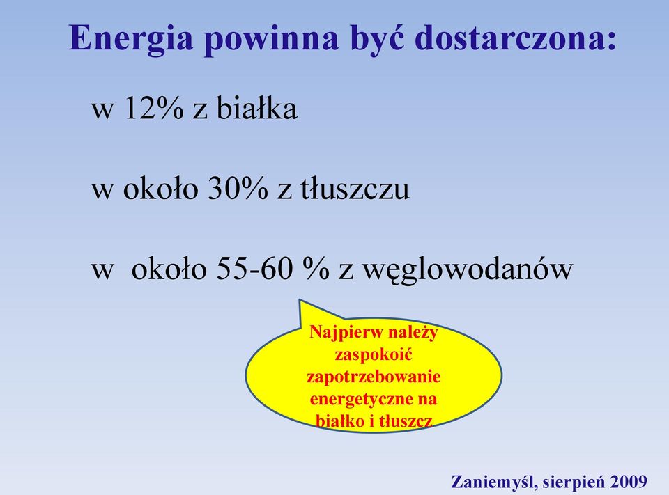 % z węglowodanów Najpierw należy zaspokoić