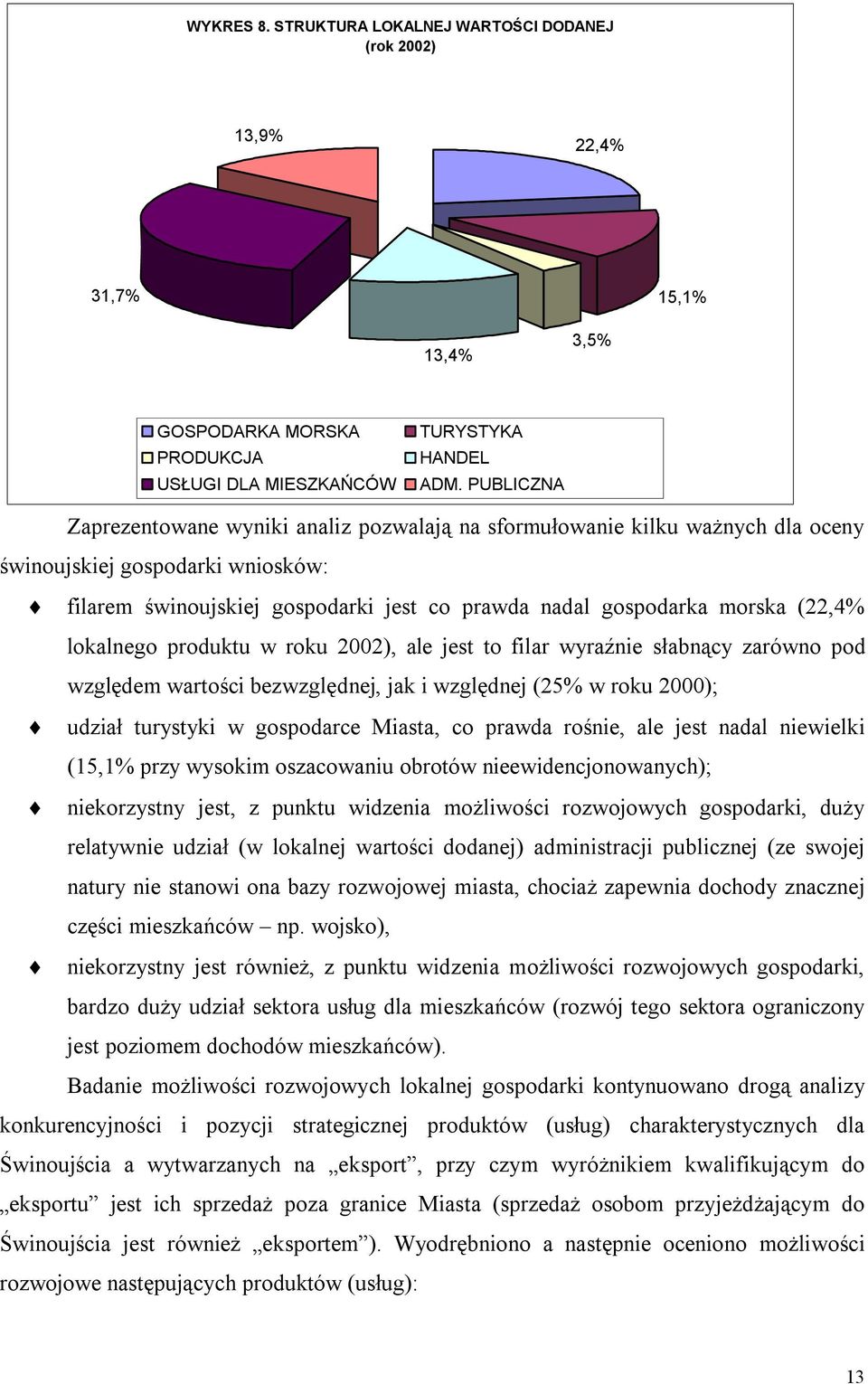 (22,4% lokalnego produktu w roku 2002), ale jest to filar wyraźnie słabnący zarówno pod względem wartości bezwzględnej, jak i względnej (25% w roku 2000); udział turystyki w gospodarce Miasta, co